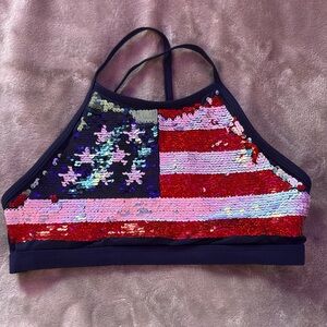 Justice Sequin American Flag Swim Top! Reversible sequins!!